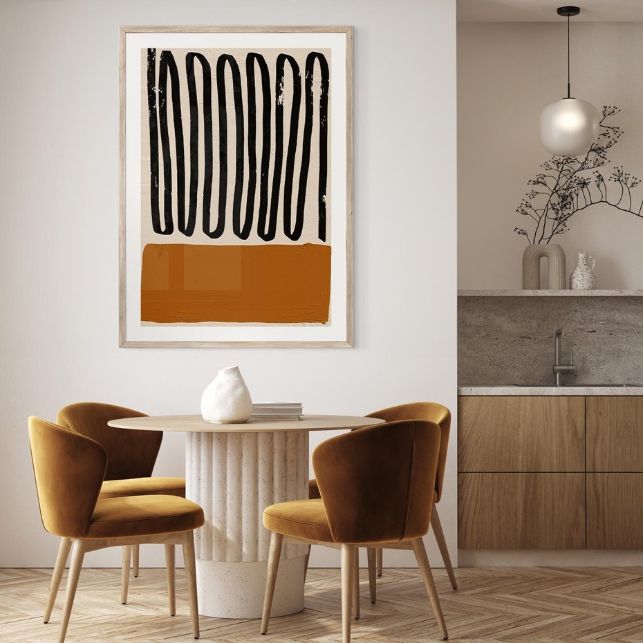 Plakat w ramie 30x40 - Boho Impulsy Kreatywności - abstrakcyjny plakat, brąz - rama drewno