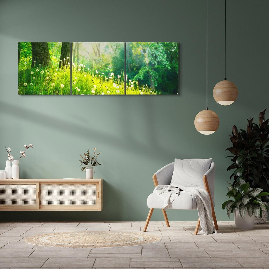 Obraz na płótnie 150x50 - Urok natury - magiczny las na płótnie - las, trawa