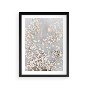 Plakat w ramie 40x50 - Białe Drobne Kwiaty - gipsówka, białe drobne kwiatki - rama czarna