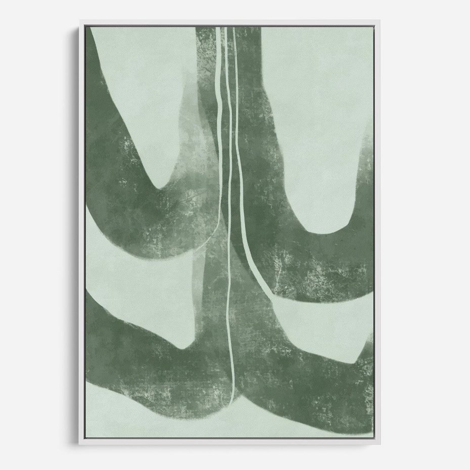 Obraz w ramie 80x120 - Nurtująca Kompozycja Zieleni - abstrakcyjne delikatne zielone linie, podobne do gałęzi kwiatów - rama biała