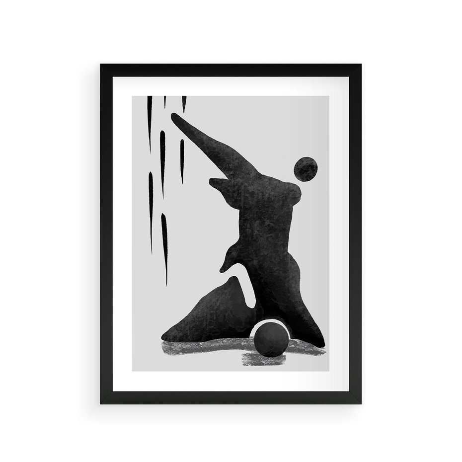 Plakat w ramie 30x40 - Czarno-Biała Grafika Postaci - nowoczesna grafika, plakat - rama czarna