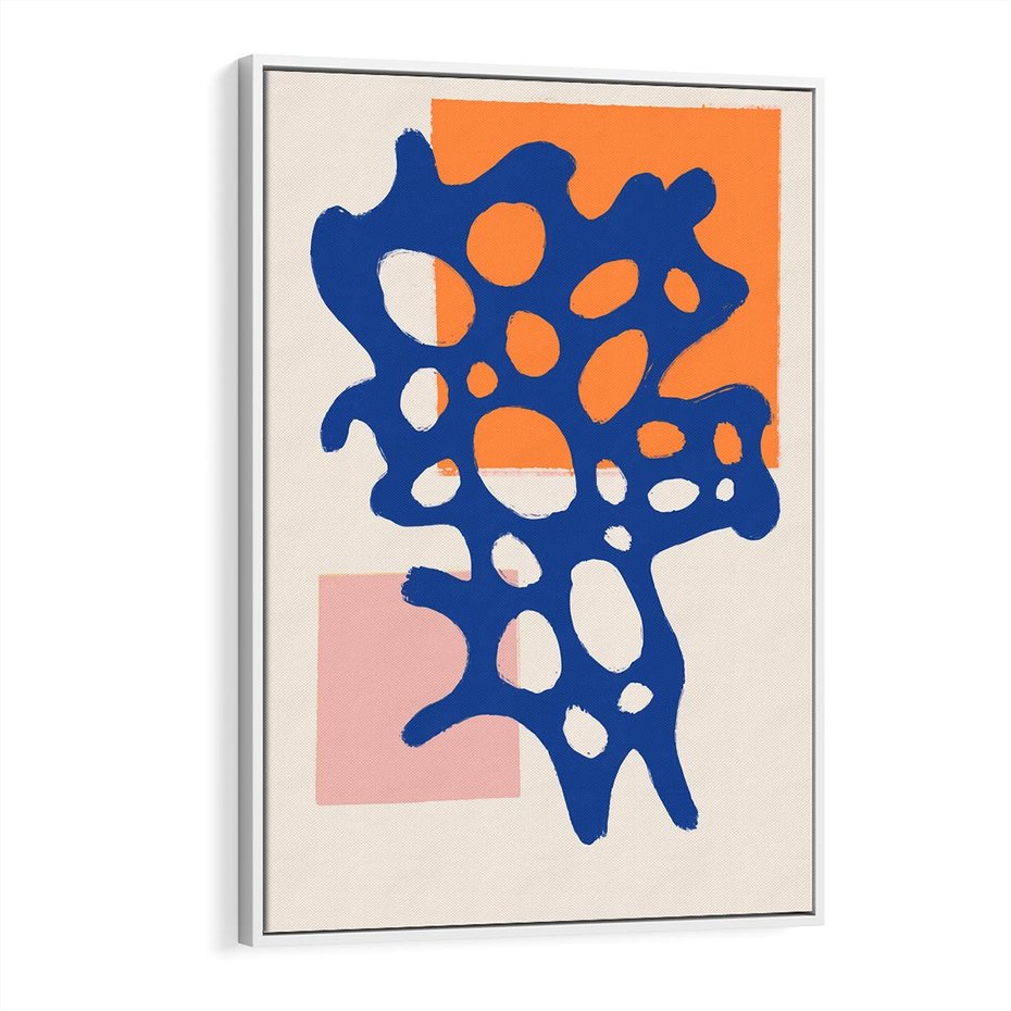 Obraz w ramie 50x70 - Migotliwe Nastroje - abstrakcyjna niebieska forma, dziwne kształty - rama biała