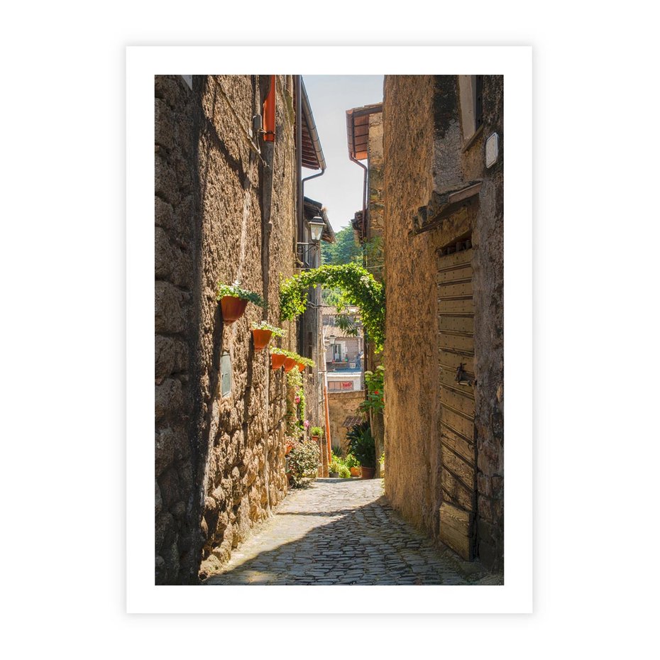 Plakat bez ramy 40x50 - Włoska uliczka w perspektywie - Włochy, uliczka