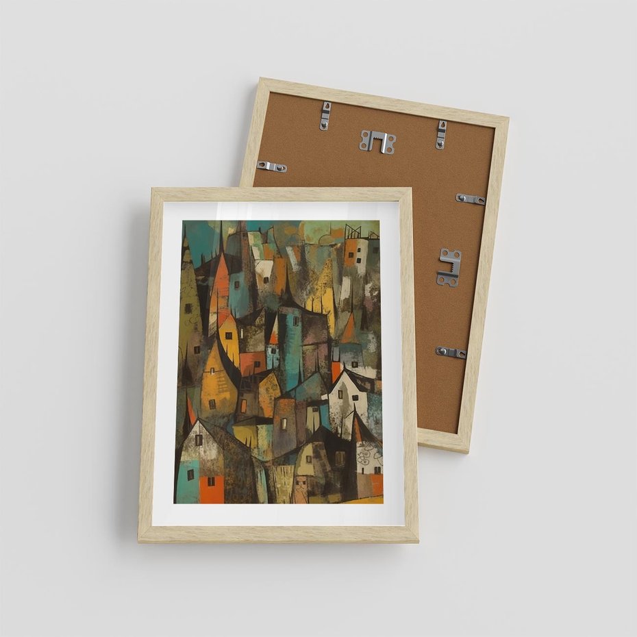 Plakat w ramie 30x40 - Przenikające Wizje - abstrakcyjny obraz, sztuka abstrakcji - rama drewno