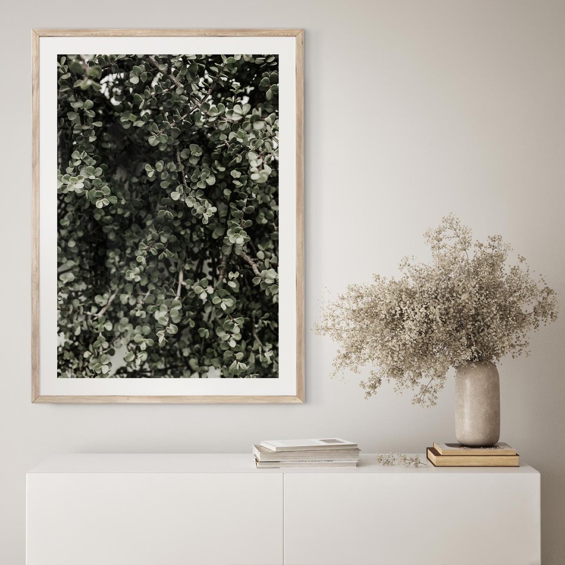 Plakat w ramie 30x40 - Jasnozielone Liście i Gałązki - liście, gałązki - rama drewno