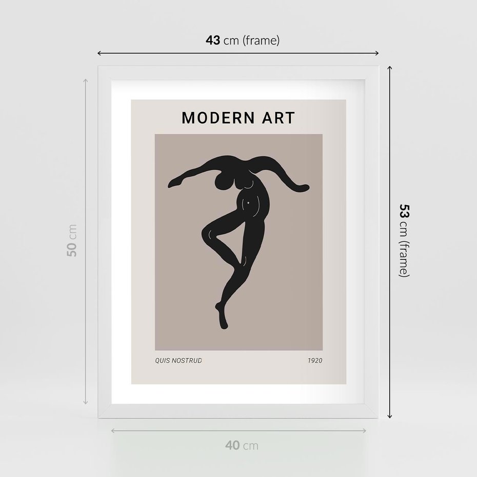 Plakat w ramie 40x50 - Modernistyczna Wizja - plakat modern, czarna postać - rama biała