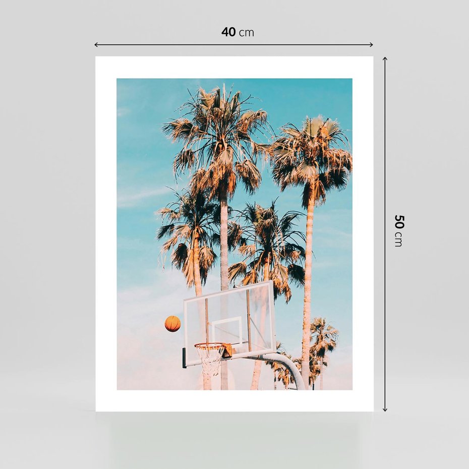 Plakat bez ramy 40x50 - Egzotyczna Koszykówka - palmy na tle nieba, koszykówka