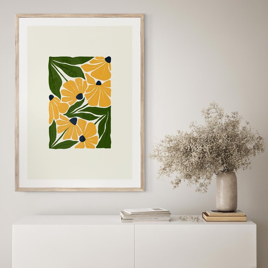 Plakat w ramie 40x50 - Abstrakcyjne Echa - kwiaty, rośliny - rama drewno