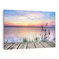 Obraz na płótnie 100x70 - Romantyczny zachód słońca nad morzem z ptakami - zachód, słońca