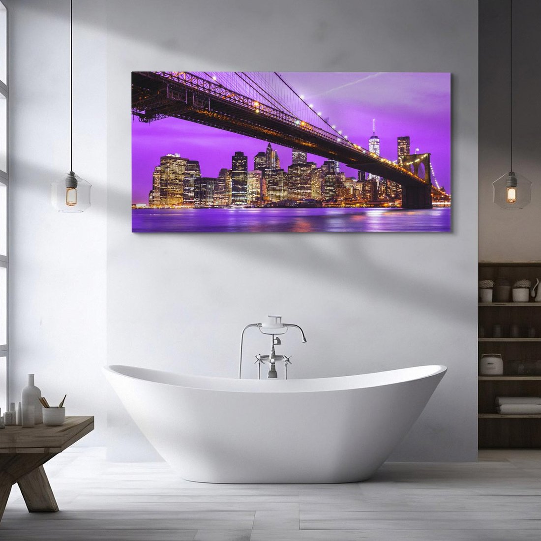Obraz na płótnie 140x70 - Nocny Spacer po Moście Manhattan - most, Nowy Jork