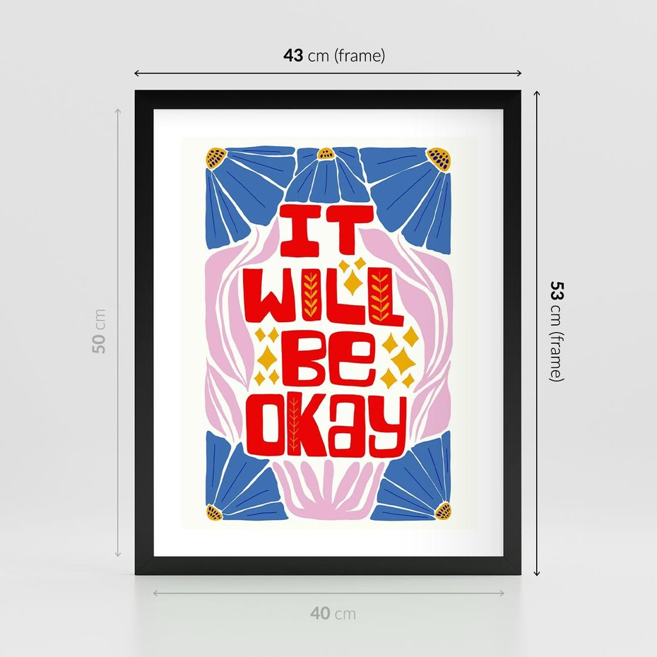 Plakat w ramie 40x50 - Kwiatowa Ekstaza - czerwona pozytywna typografia, kwiatowa kompozycja - rama czarna