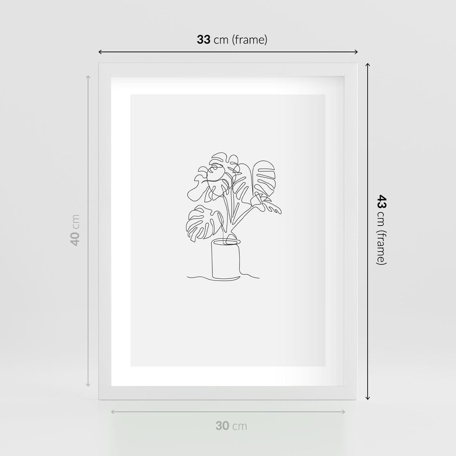 Plakat w ramie 30x40 - Tajemnicza Harmonia - sztuka one line, monstera - rama biała