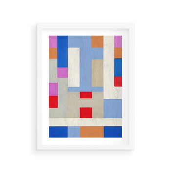 Plakat w ramie 40x50 - Bezczasowe Przenikanie Kształtów - abstrakcyjne geometryczne kształty, olejny obraz - rama biała