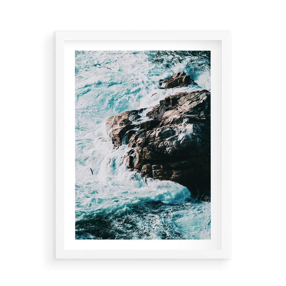 Plakat w ramie 50x70 - Siła Natury - morze, skały - rama biała