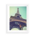 Plakat w ramie 50x70 - Wieża Eiffla w czarno-białej odsłonie - Eiffla, Paryż - rama biała