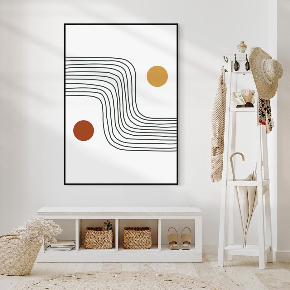 Obraz w ramie 70x100 - Kontury Harmonii - nieregularne linie, koła - rama czarna