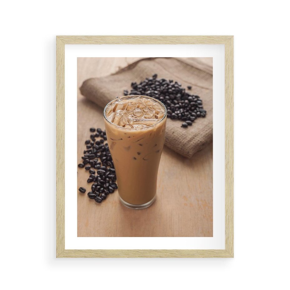 Plakat w ramie 40x50 - Kawa ice coffee: orzeźwiający napój - kawa, ice - rama drewno