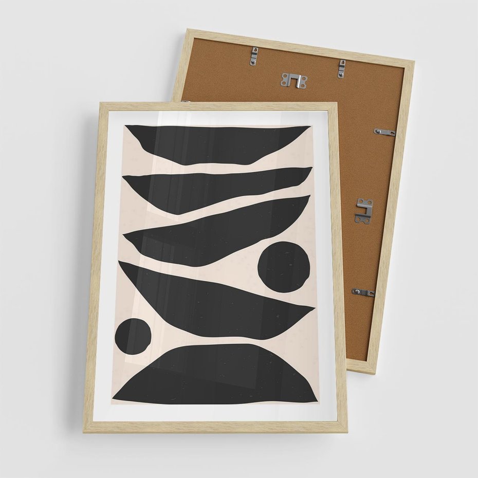Plakat w ramie 50x70 - Modernistyczna Abstrakcja w Czerni i Bieli - abstrakcja, czarno biała grafika - rama drewno