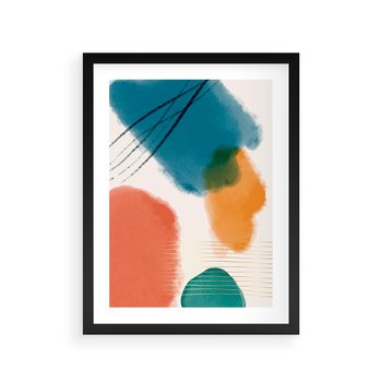 Plakat w ramie 50x70 - Migotliwe Pochwycenia - abstrakcyjne kolorowe plamy, akwarela - rama czarna