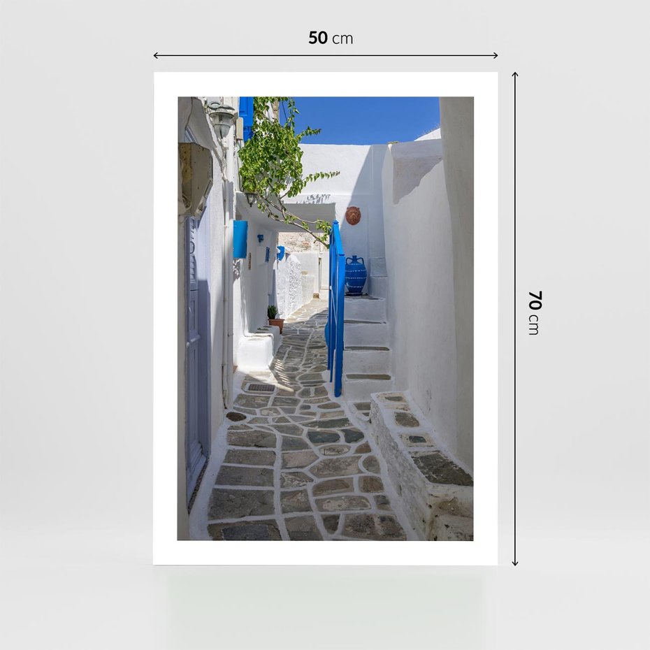 Plakat bez ramy 50x70 - Uroki Santorini: Perspektywiczna Uliczka - uliczka, perspektywa