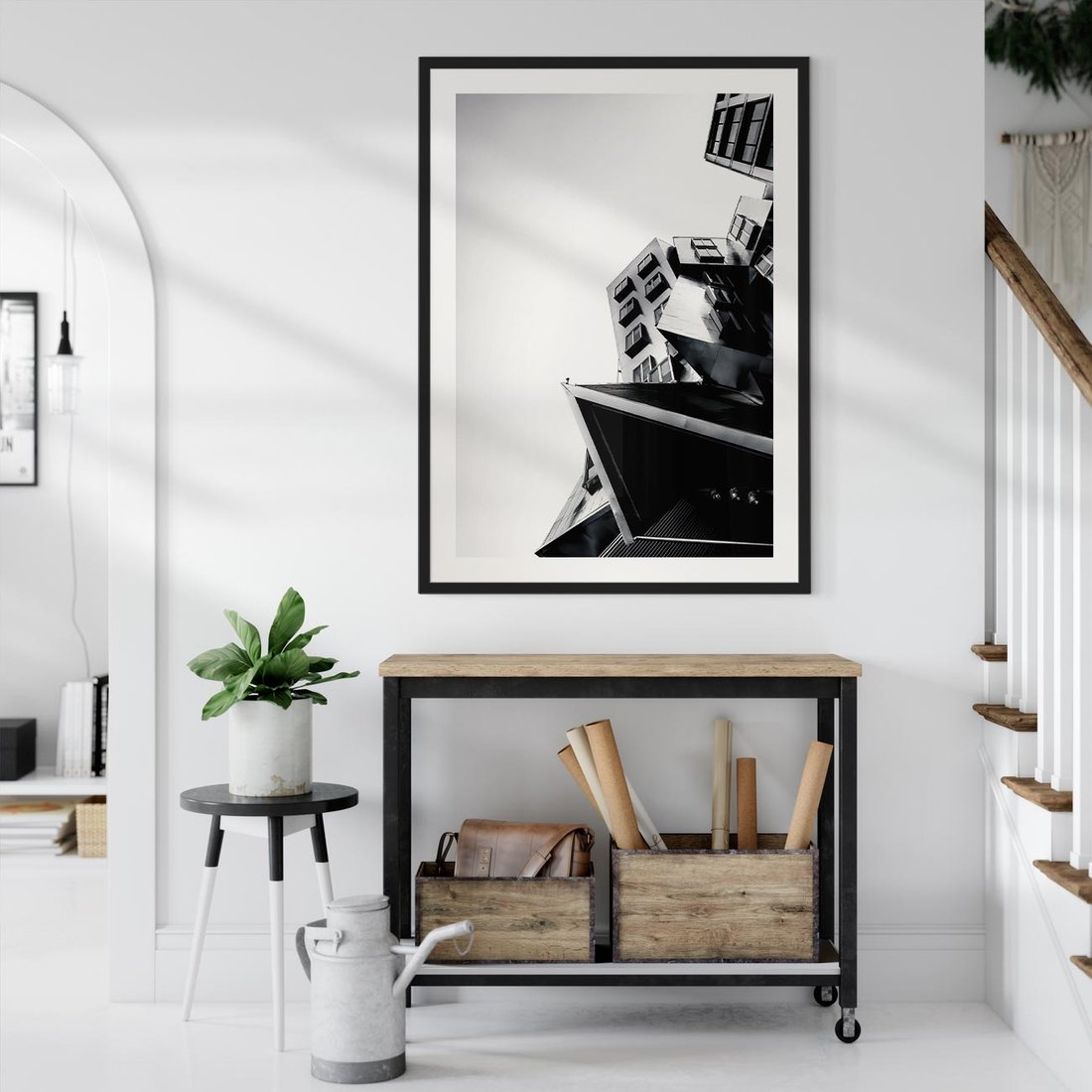 Plakat w ramie 50x70 - Czarno-Biały Świat - architeltura, surowość - rama czarna