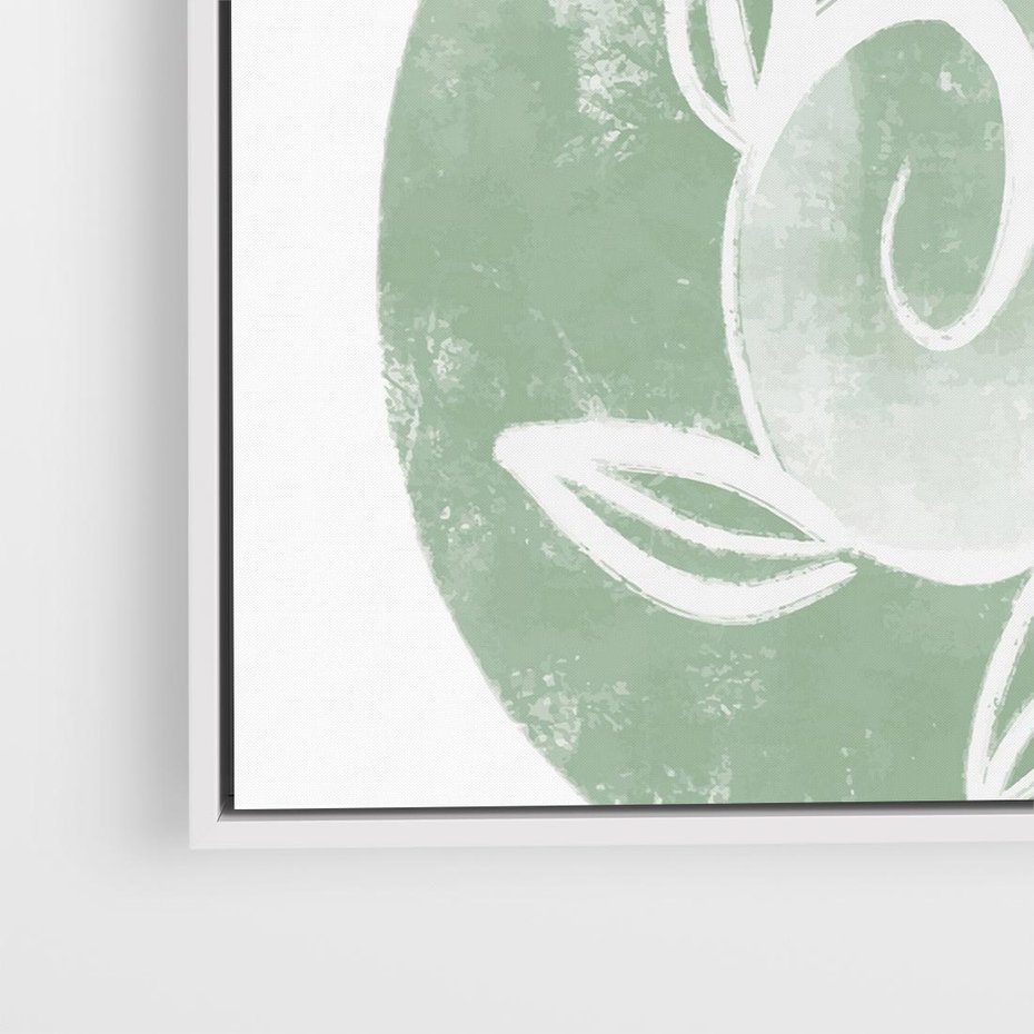 Obraz w ramie 80x80 - Zielony Świat Odpoczynku - abstrakcyjny zielony motyw, skandynawski design - rama biała