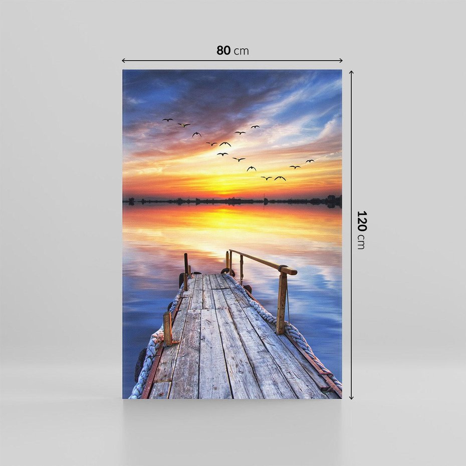 Obraz na płótnie 80x120 - Zachód słońca na pomostcie - pomost, zachód