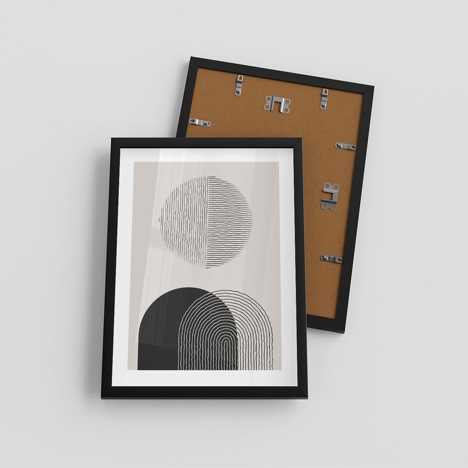 Plakat w ramie 30x40 - Przenikająca Rzeczywistość - abstrakcyjna kompozycja, okręgi i półokręgi - rama czarna