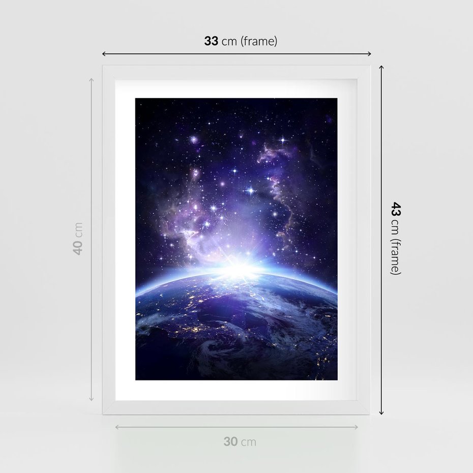 Plakat w ramie 30x40 - Podróż w kosmiczną przestrzeń - kosmos, ziemia - rama biała