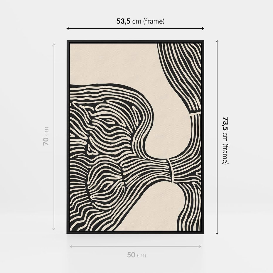 Obraz w ramie 50x70 - Harmonijne Kształty - abstrakcyjne ryciny, czarno biały - rama czarna
