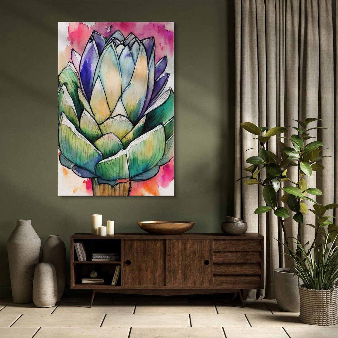 Obraz na płótnie 70x100 - Estetyczna Roślina - abstrakcja, akwarela