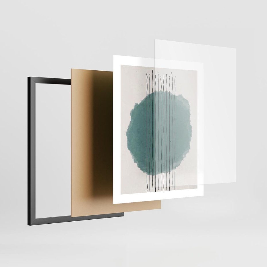 Plakat w ramie 40x50 - Podróżne Inspiracje - abstrakcyjna akwarelowa plama, nieregularne kreski - rama czarna