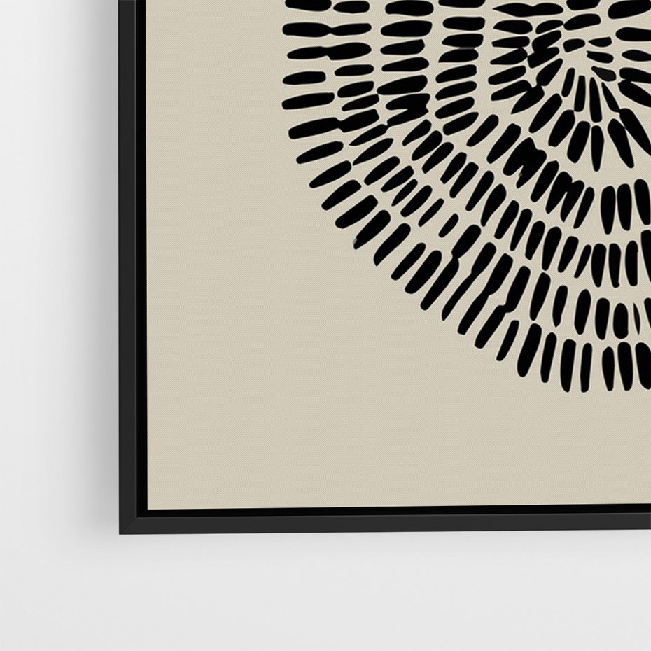 Obraz w ramie 50x70 - Nowoczesne Odbicia Wnętrza - boho plakat, czarne kropki kreski - rama czarna