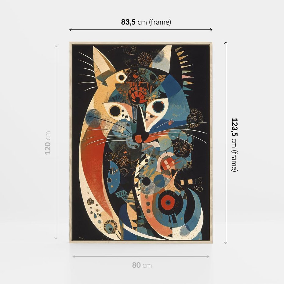 Obraz w ramie 80x120 - Księga Surrealnych Wymiarów - abstrakcyjny obraz olejny, kot - rama drewno