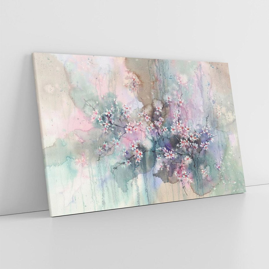 Obraz na płótnie 120x80 - Efemeryczne Kwitnienie Drzew - akwarela, rozmyte pastelowe tłó
