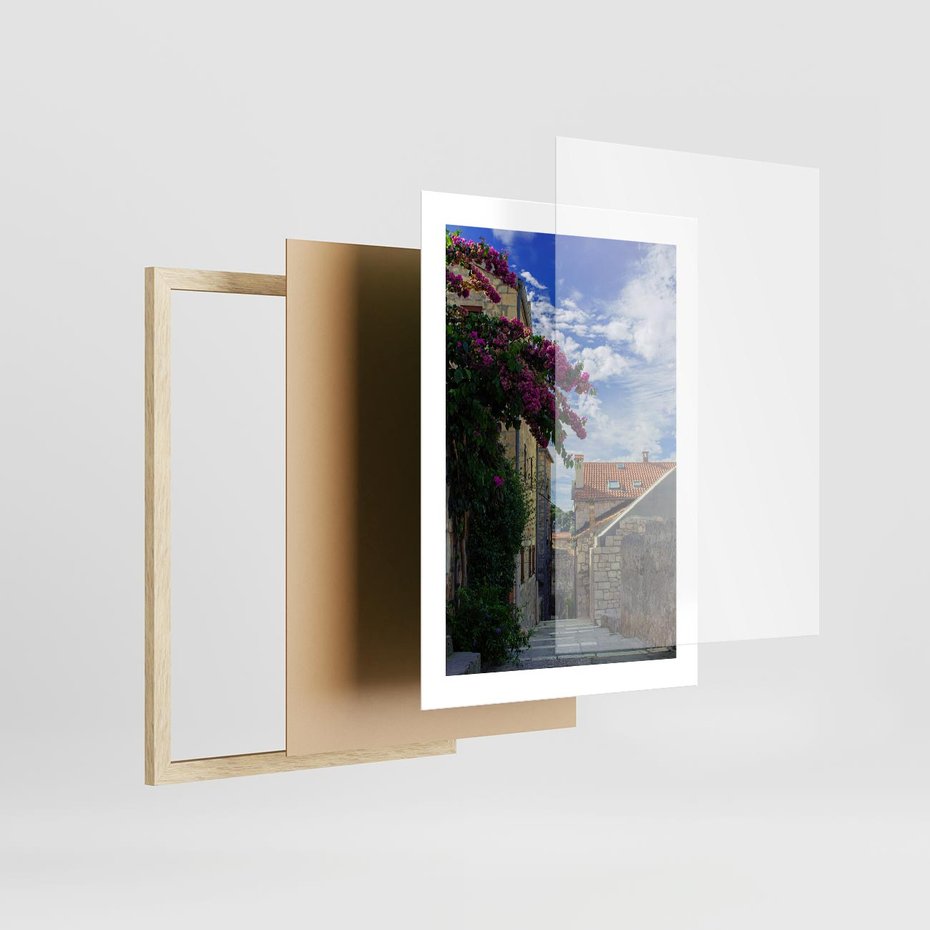 Plakat w ramie 30x40 - Uliczka: perspektywa w mieście - uliczka, perspektywa - rama drewno