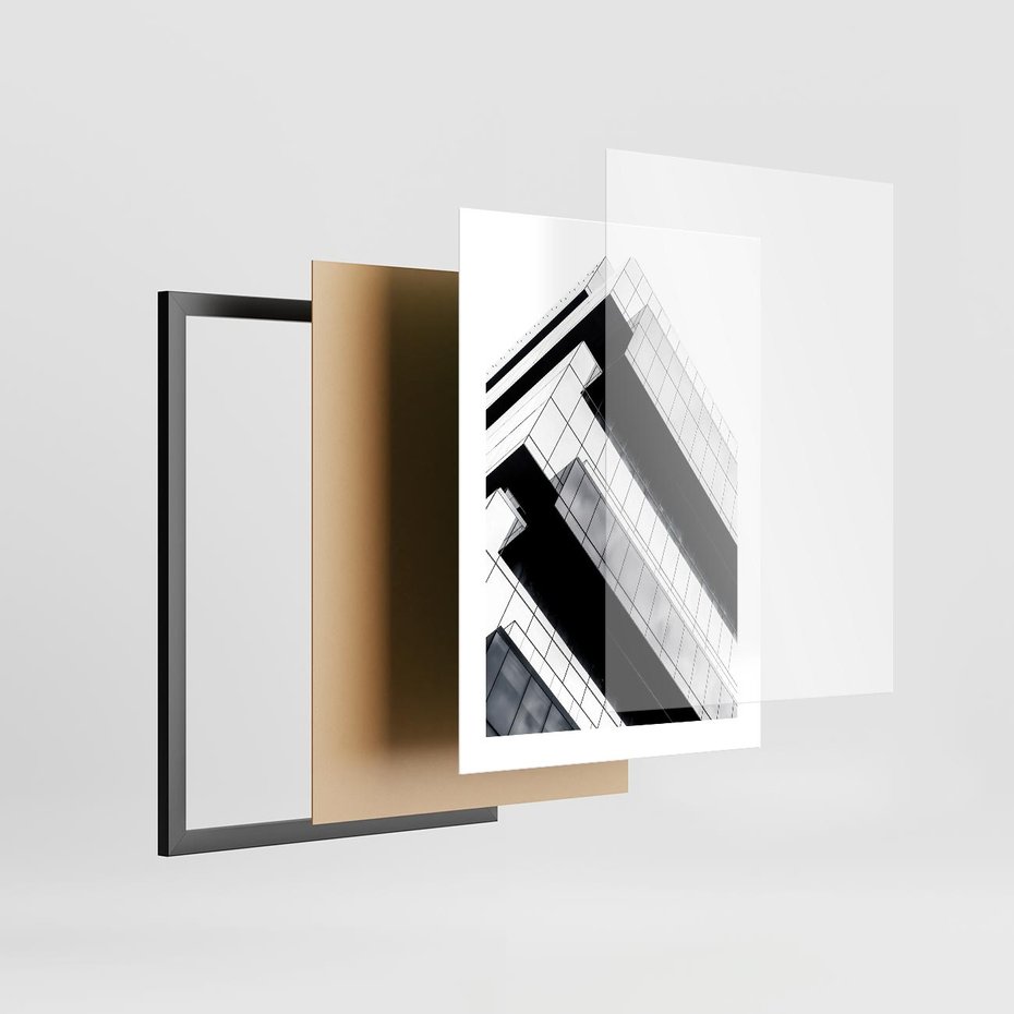 Plakat w ramie 30x40 - Nowoczesna Surowość: Wieżowiec na Czarno-Białej Grafice - architektura, wieżowiec - rama czarna