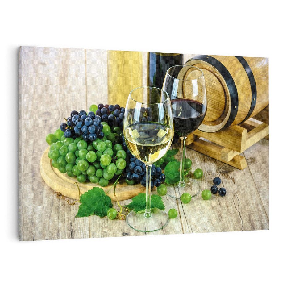 Obraz na płótnie 70x50 - Wino winogrona i kieliszki - wino, winogrona