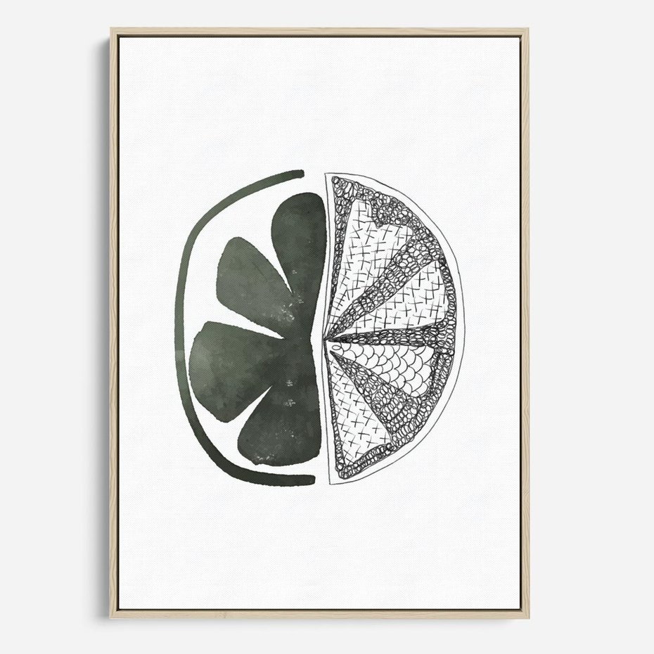 Obraz w ramie 80x120 - Cytrynowe Echo - minimalistyczny plakat, cytryna - rama drewno