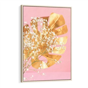 Obraz w ramie 80x120 - : Elegancja w Złocie - złote, liście - rama drewno