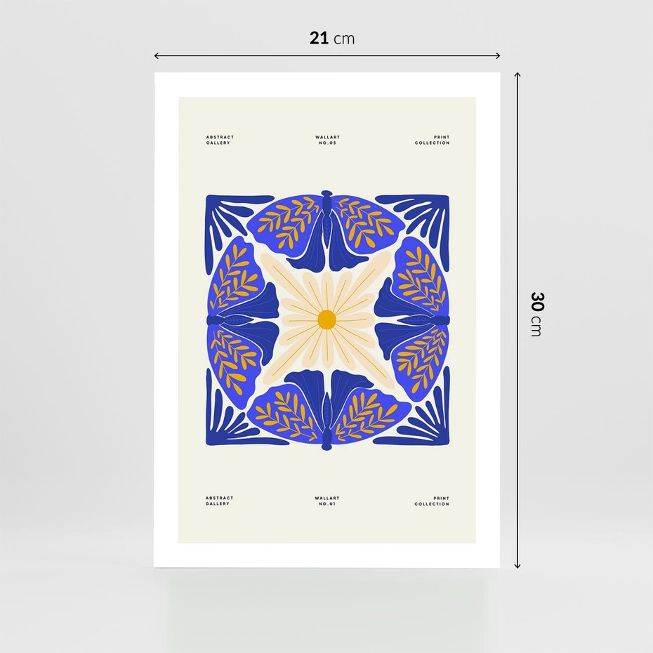 Plakat bez ramy 21x30 - Księga Abstrakcji - abstrakcyjna boho kompozycja, granatowe ćmy