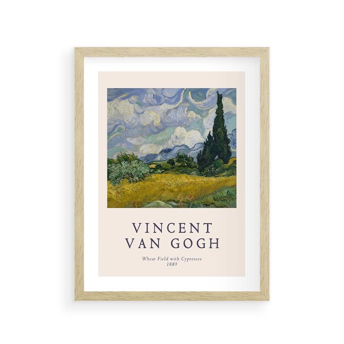 Plakat w ramie 30x40 - Pole z Cyprysami - reprodukcja obrazu, van gogh - rama drewno