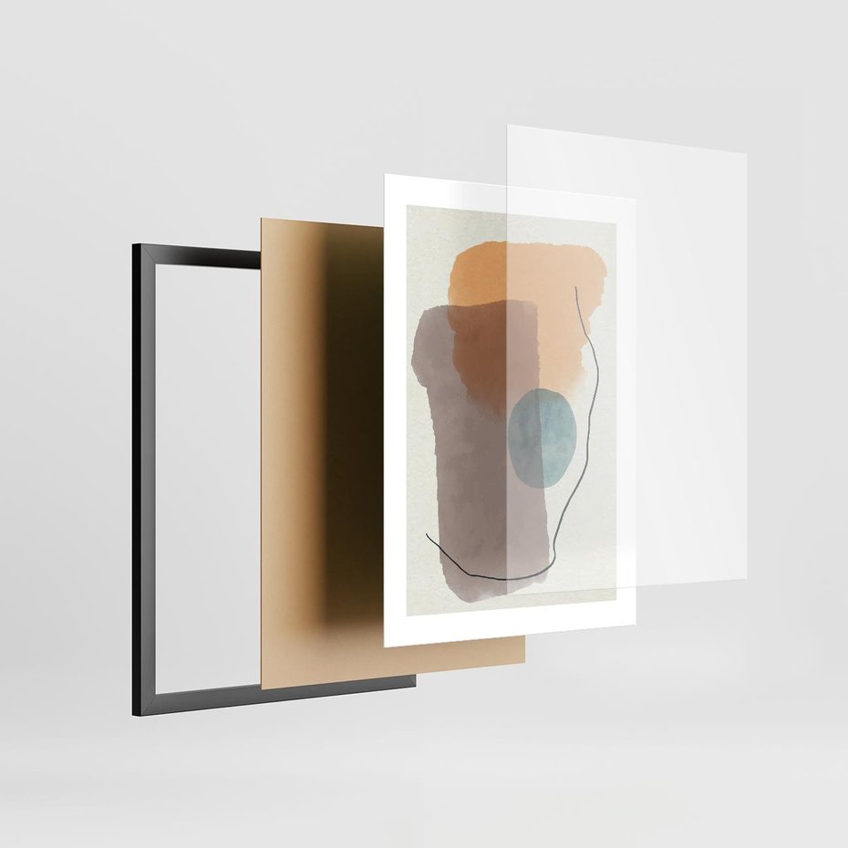 Plakat w ramie 30x40 - Rozkwitająca Akwarelowa Inspiracja - geometryczne elementy, stonowane ziemiste kolory - rama czarna