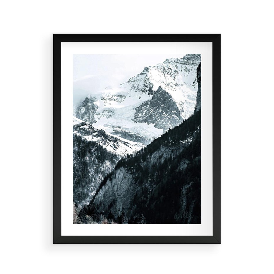 Plakat w ramie 40x50 - Góry w Zimowym Uścisku - góry, ośnieżone szczyty - rama czarna