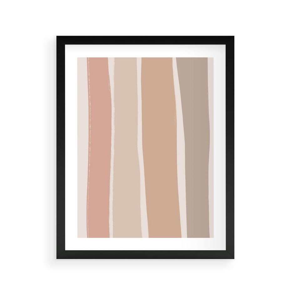 Plakat w ramie 40x50 - Tęczowa Zgaszona Aura - abstakcyjne tęczowe pasy, delikatne odcienie beżu - rama czarna