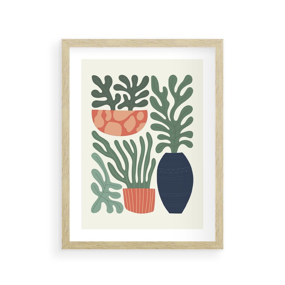Plakat w ramie 30x40 - Abstrakcyjne Roślinne Formy - nowoczesna grafika, rośliny - rama drewno