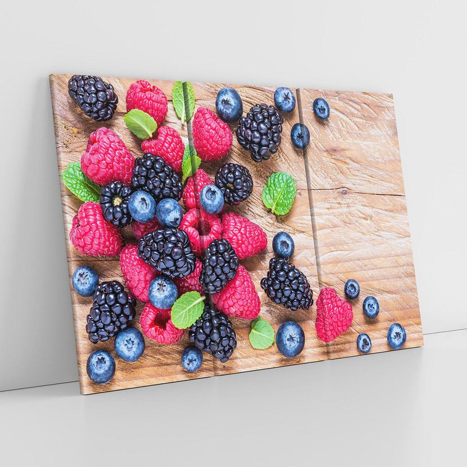 Obraz na płótnie 120x80 - Smak malin i borówek - owoce, leśne