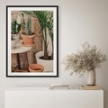 Plakat w ramie 50x70 - Boho Oaza: Kaktusy w Doniczkach - rośliny kaktusy w doniczkach, boho wnętrze - rama czarna