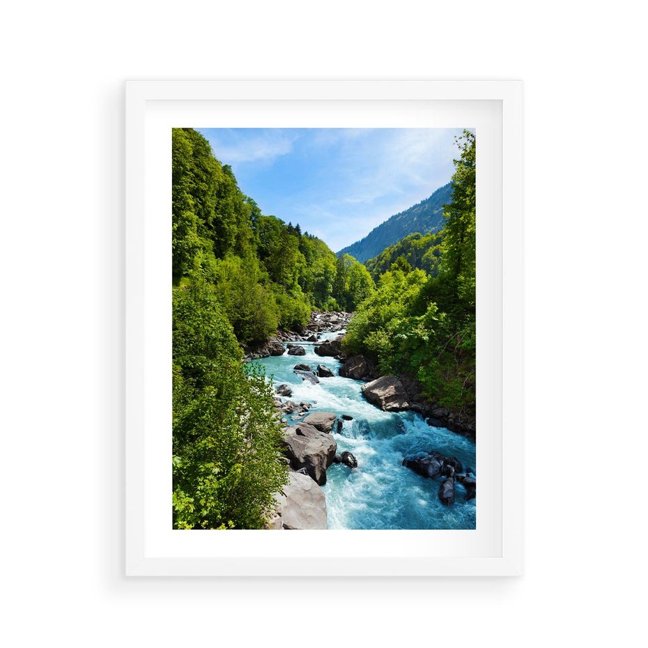 Plakat w ramie 40x50 - Górski strumyk - strumyk, góry - rama biała