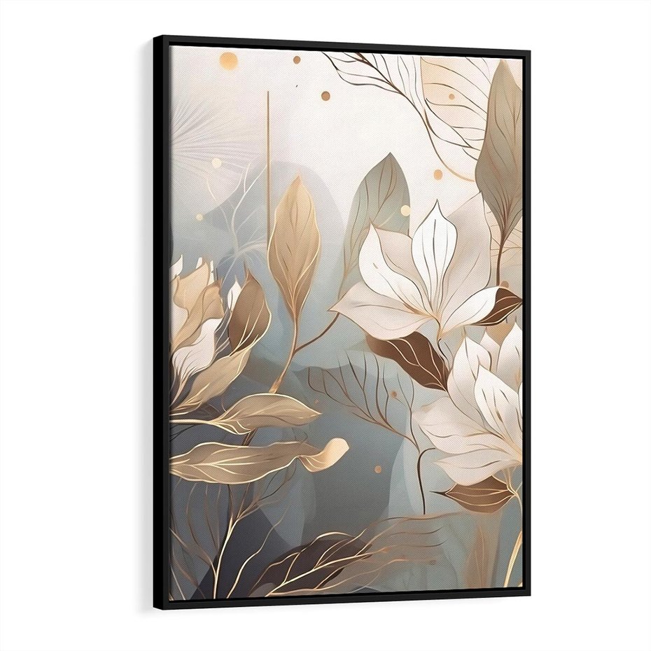 Obraz w ramie 70x100 - Ekspresjonistyczny deszcz uczuć - grafika, złote kwiaty - rama czarna